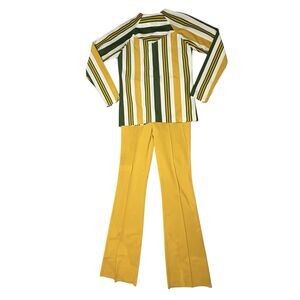 Prior Westerns 60's Vintage 2-Pc Western Pants Shirt Yellow Flare Bootcut Top